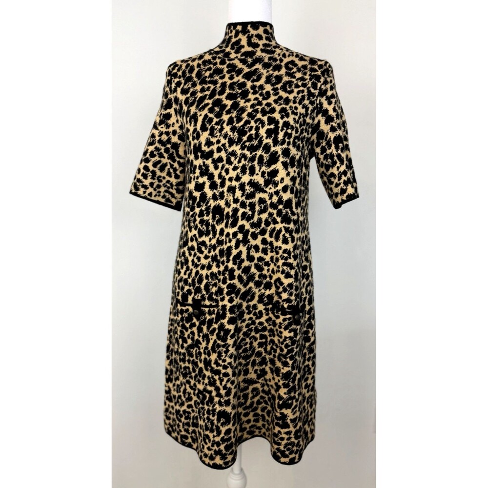 Maeve Anthropologie Leopard Print Sweater Dress Womens S Mock Neck Midi